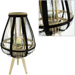 Windlicht, Bambus/Metall/Glas