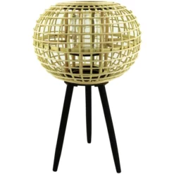 Windlicht, Rattan/Holz/Glas
