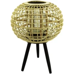 Windlicht, Rattan/Holz/Glas