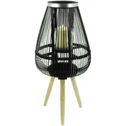 Windlicht, Bambus/Metall/Glas